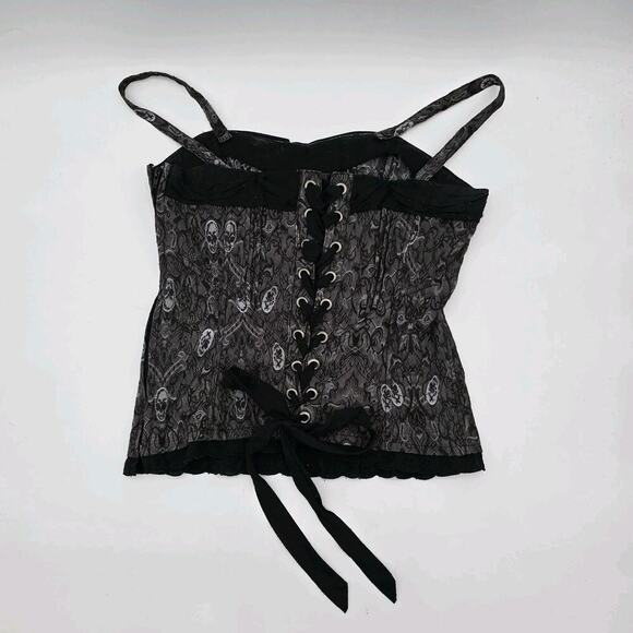 Tripp NYC Shirt Womens Medium Purple Black Tank Corset Skull Brocade - Picture 5 of 13